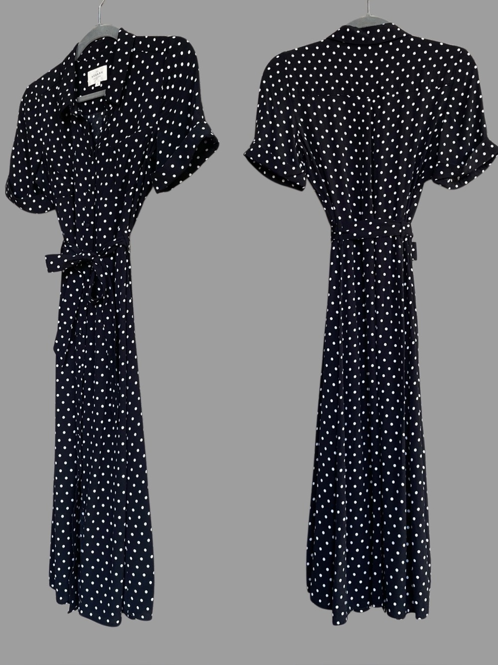 SEZANE Black & White Polka Dot Printed Belted Button Down Adele Shirt Dress - Picture 2 of 12
